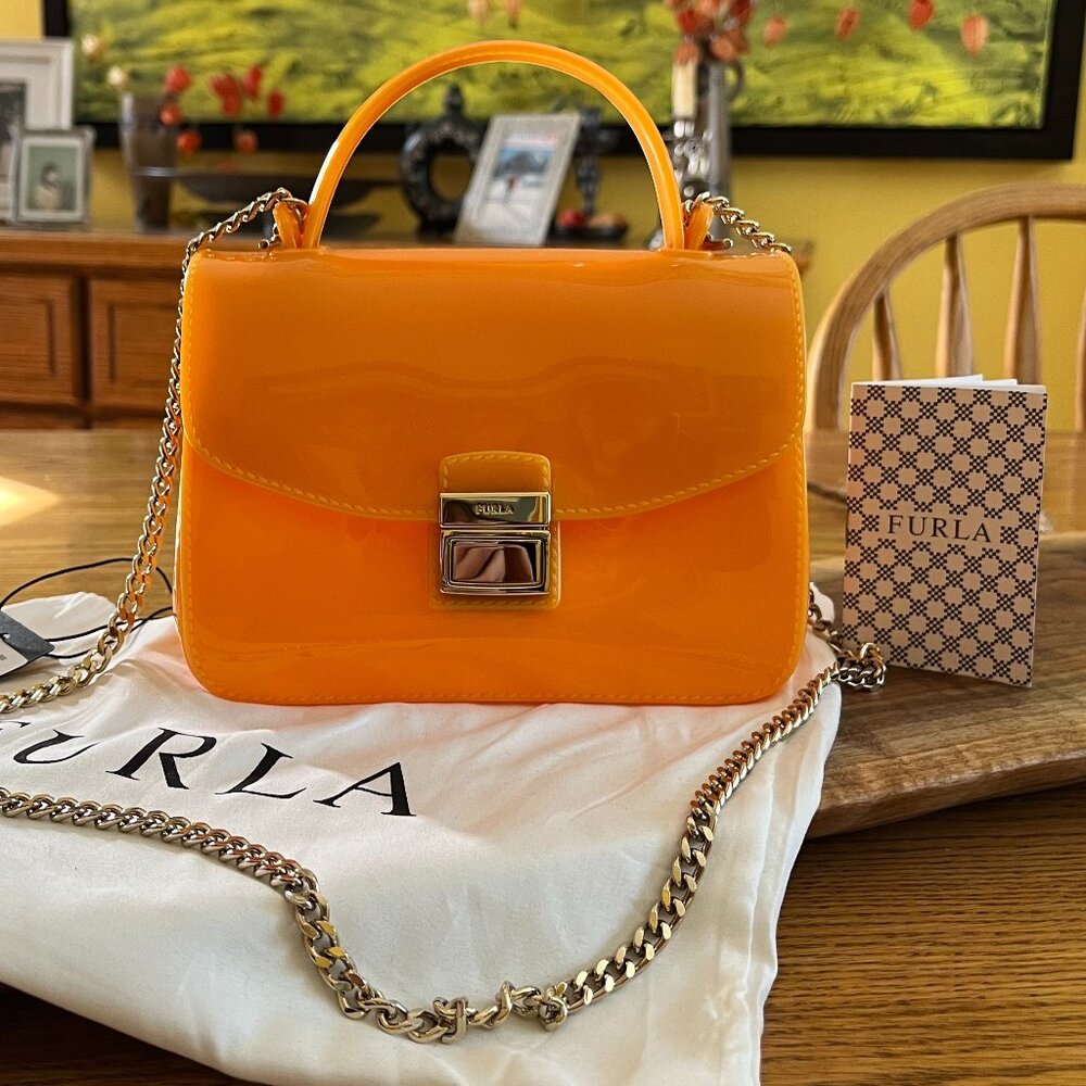 🇮🇹 FURLA Mini Candy Jelly Bag with Top Handle and Crossbody Chain Strap - NWT!